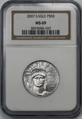2007 Platinum Eagle $50 Half - Ounce Ms 69 Ngc 1/2 Oz Platinum.  9995 photo