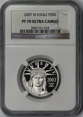 2007 - W Platinum Eagle $50 Half - Ounce Pf 70 Ultra Cameo Ngc 1/2 Oz Platinum.  9995 photo