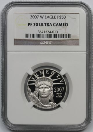 2007 - W Statue Of Liberty Half - Ounce Platinum Eagle $50 Pf 70 Ultra Cameo Ngc photo
