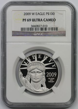 2009 - W Statue Of Liberty One - Ounce Platinum Eagle $100 Pf 69 Ultra Cameo Ngc photo
