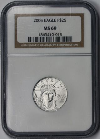 2005 Platinum Eagle $25 Quarter - Ounce Ms 69 Ngc 1/4 Oz Platinum.  9995 photo