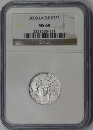 2008 Platinum Eagle $25 Quarter - Ounce Ms 69 Ngc 1/4 Oz Platinum.  9995 photo