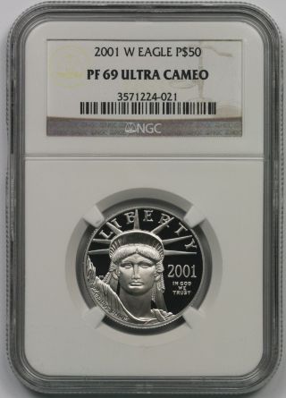 2001 - W Statue Of Liberty Half - Ounce Platinum Eagle $50 Pf 69 Ultra Cameo Ngc photo