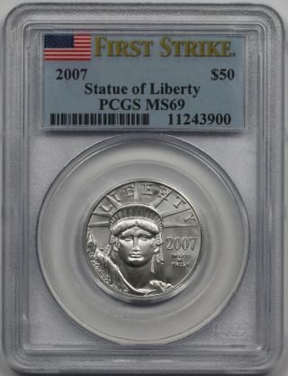 2007 Statue Of Liberty Half - Ounce Platinum Eagle $50 Ms 69 Pcgs First Strike photo