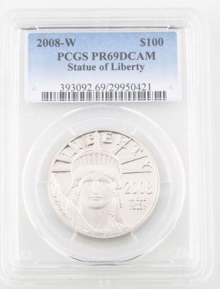 2008 - W $100 Platinum Statue Of Liberty Graded By Pcgs As Pr - 69 Dcam Bullion photo