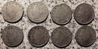 1899 - 1900 - 1904 - (2) 1907 - 1910 - 1911 - 1912 Liberty Head Nickels - Ungraded photo