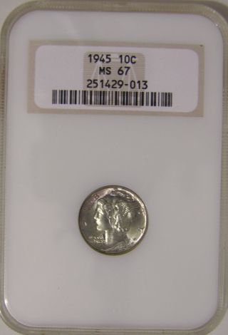1945 Silver Mercury Dime,  Ngc,  Ms 67,  Af 774 photo