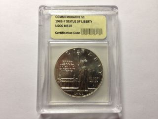 1986 - P Statue Liberty $1 Uscg Graded Modern Commemorative Silver Dollar photo