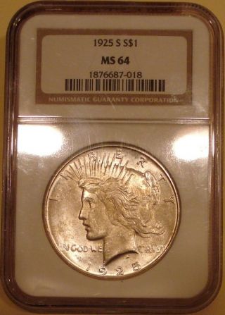 1925 - S Peace Silver Dollar Ngc Ms64 photo