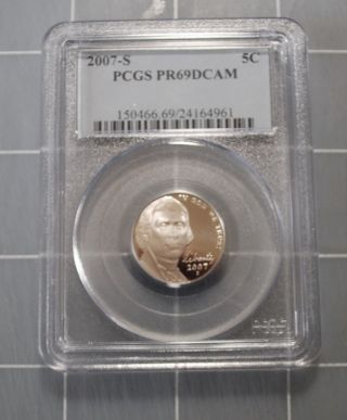 2007 - S Jefferson Nickel Graded Pr69 Dcam Pcgs Proof 69 Deep Cameo Five Cent 5c photo