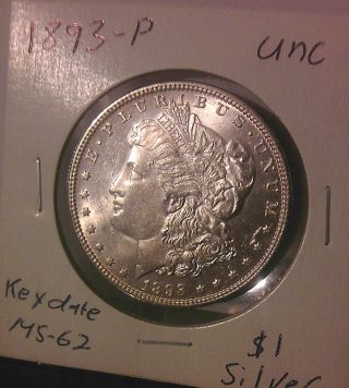 1893 - P Morgan Dollar Rare Key Date Us Silver Coin Unc Ms Vam photo