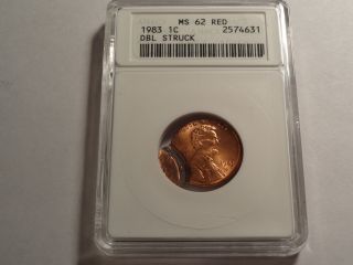 1983 Double Struck Lincoln Cent Anacs Ms 62 Red 2nd Strike Off Center 1c photo