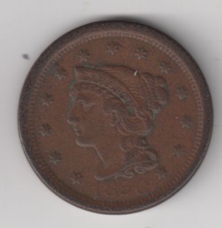 1850 1c Bn Braided Hair Cent photo