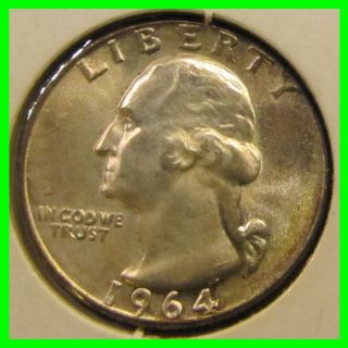 1964 D Silver Washington Quarter 90% Silver White Luster Good Detail Lines 4222 photo