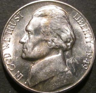 1949 - S Jefferson Nickel Gem Bu Uncirculated photo