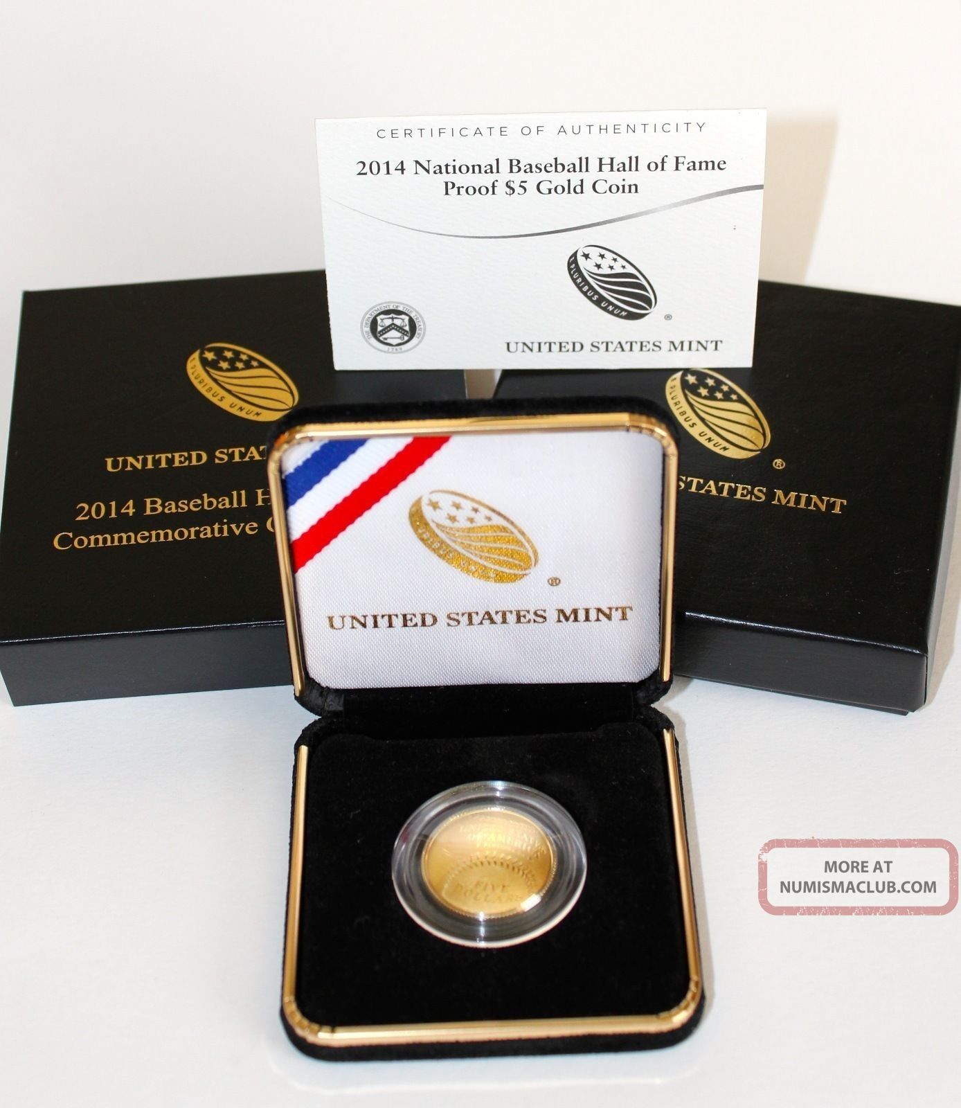 2014 National Baseball Hall Of Fame Hof Proof 5 Gold Coin W/ Box