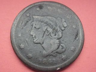1841 Braided Hair Large Cent - Vg/fine Details - Liberty Showing photo