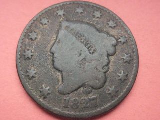 1827 Matron Head Large Cent Penny - Very Good/vg Details photo