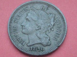 1876 Three 3 Cent Nickel - Rare Key Date - Vf+ Details photo