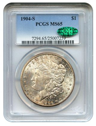 1904 - S $1 Pcgs/cac Ms65 - Key Date S - - Morgan Silver Dollar photo