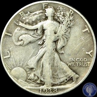 1938 D Vf Silver Walking Liberty Half Dollar Key Date 621 photo