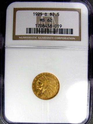 Indian Head Gold Quarter Eagle 1925 - D Ngc Ms62 Well Struck Great Luster photo