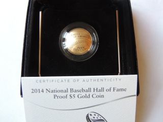 2014 W Baseball Hof Hall Of Fame Proof $5 Gold Coin In Hand photo