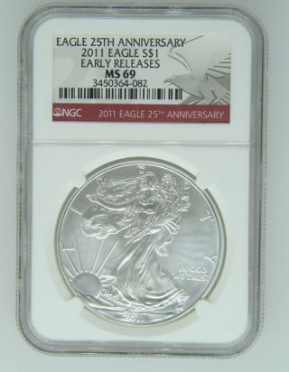 2011 Ngc Ms69 25th Anniversary Silver Eagle - Early Release Coin photo