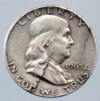 1963 - D Franklin Half Dollar Split In Half Error K - 7 To Middle Of Face photo