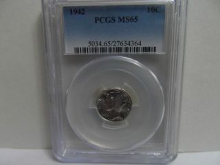 1942 Mercury Dime 90% Silver Pcgs Ms65 Uncirculated photo