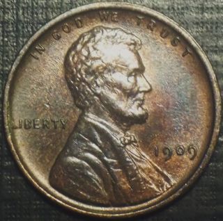 Scarce 1909 - P Lincoln Cent,  Bu,  Ms,  Ms,  Unc R/b Massive Toning Rare Lqqk photo