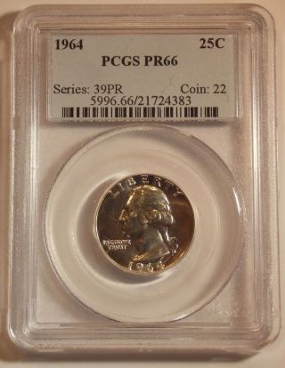 1964 Pcgs Pr66 Washington Quarter Proof Gem - Wow photo