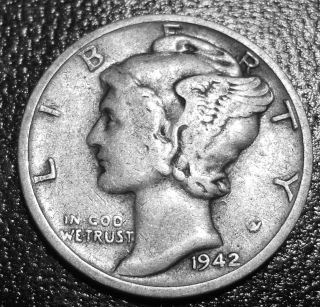 1942 - S Mercury Dime - 90% Silver - Business Circulated - San Francisco photo