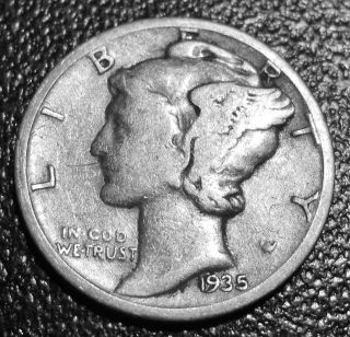 1935 Mercury Dime - 90% Silver Us - Business Circulated - Philadelphia photo