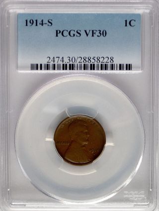 Pcgs 1914 S Lincoln Cent Penny Vf30 Price Guide$55 Very Fine Wheat San Francisco photo