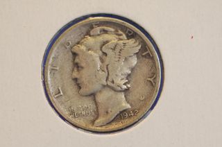 1942 - S 10c Mercury Dime Circulated Collectible Coin 1649 photo