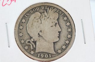 1901 50c Barber Half Dollar Average Circulated Condtion Coin 0234 photo