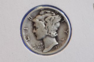 1937 10c Mercury Dime Average Circualted Coin $coin Store 0305 photo