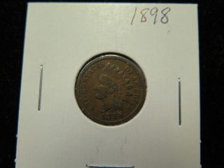 1898 1c,  Indian Head Cent.  Well Circulated Coin.  0100 photo