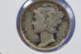 1918 - D 10c Mercury Dime,  Well Circulated Coin.  $coin Shop$ 6207 photo