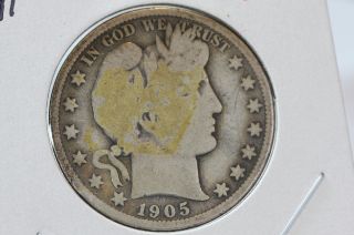 1905 - S 50c Barber Half Dollar Ealry Date Coin 