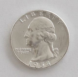 1958 Washington Quarter 90% Silver Brilliant Uncirculated.  You Get This Coin. photo