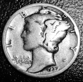 1937 Mercury Dime - 90% Silver - Business Circulated - Philadelphia photo