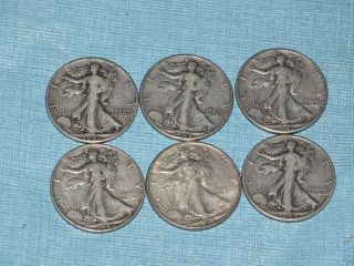 6 (six) Half Dollar Liberty Walkin 90% Silver Coin 1941 1942 1943 1944 1945 1946 photo