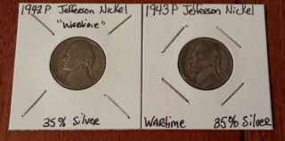 1942p & 1943p Silver Jefferson Wartime Nickels 1 Day Only photo
