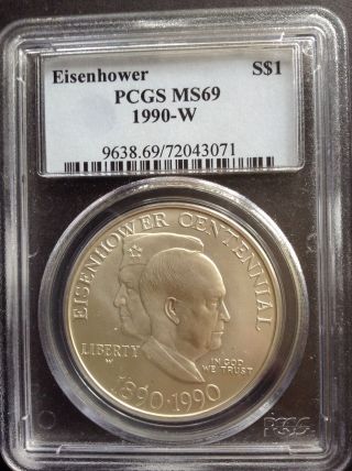 1990 - W Us Eisenhower Silver Dollar Pcgs Ms69 photo