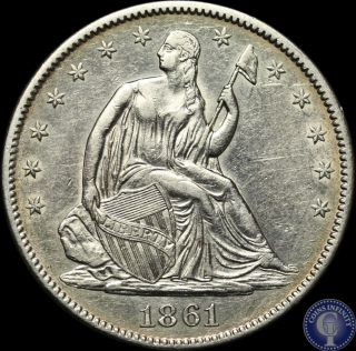 1861 P Uncirculated Silver Seated Liberty Half Dollar 167 photo