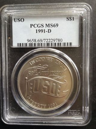 1991 - D Uso Commemorative Silver Dollar Pcgs Ms69 photo