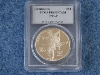 1995 - P Olympic Gymnastics Silver Dollar Pcgs Pr69dcam Gem Proof B7705 photo