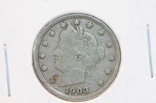 1903 5c Liberty (v) Nickel - Some Liberty - Circulated Coin - Cash Back - Coin Shop 1953 photo